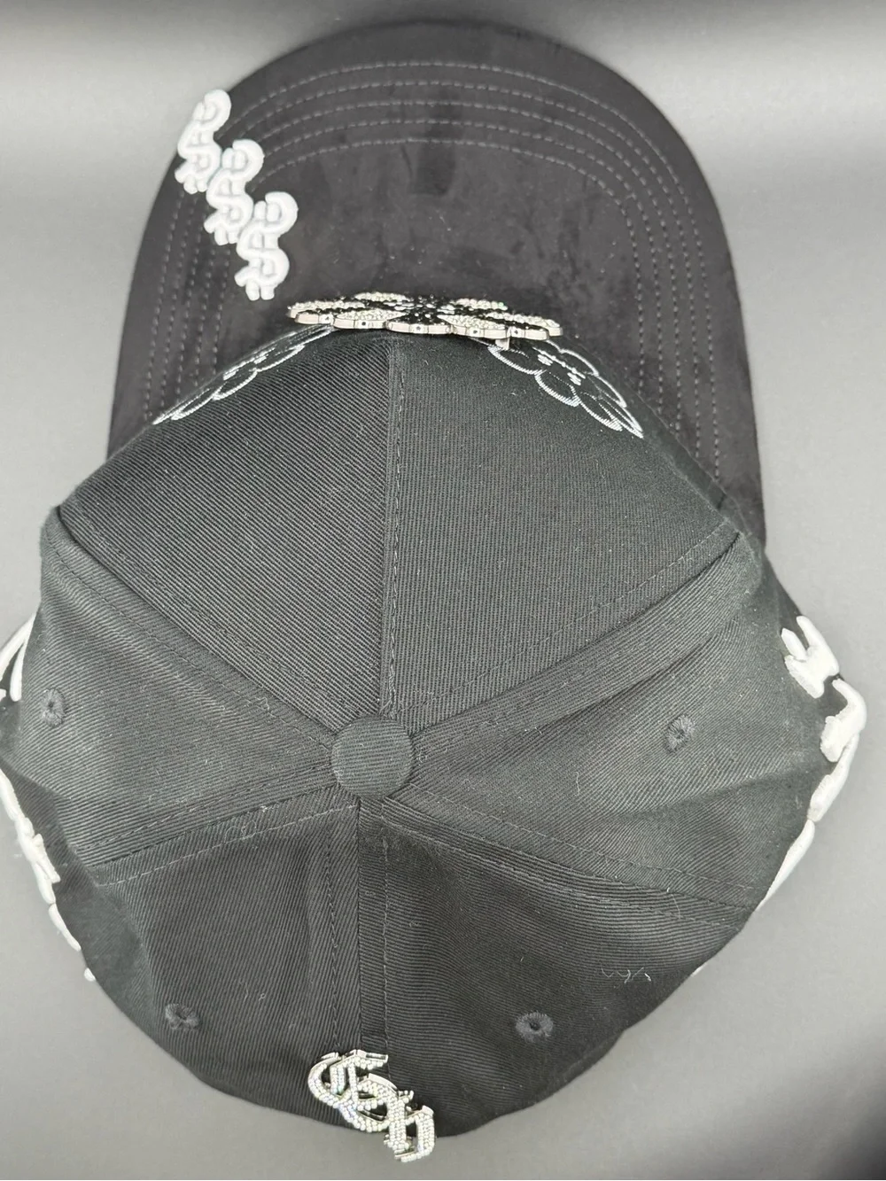 Black Crystal Flower Embellished Baseball Cap - Designer Style